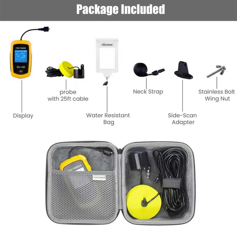 Venterior Portable Wired Fish Finder Ice Kayak Fishing Gear Water Depth Finder Handheld Fishfinder LCD Display Sonar Transducer - Image 4
